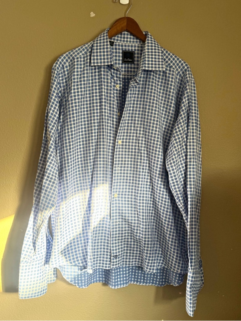 David Donahue MENS Checkered Button Front Long Sleeve Shirt Blue Size 17 | 36/37 - Picture 2 of 8
